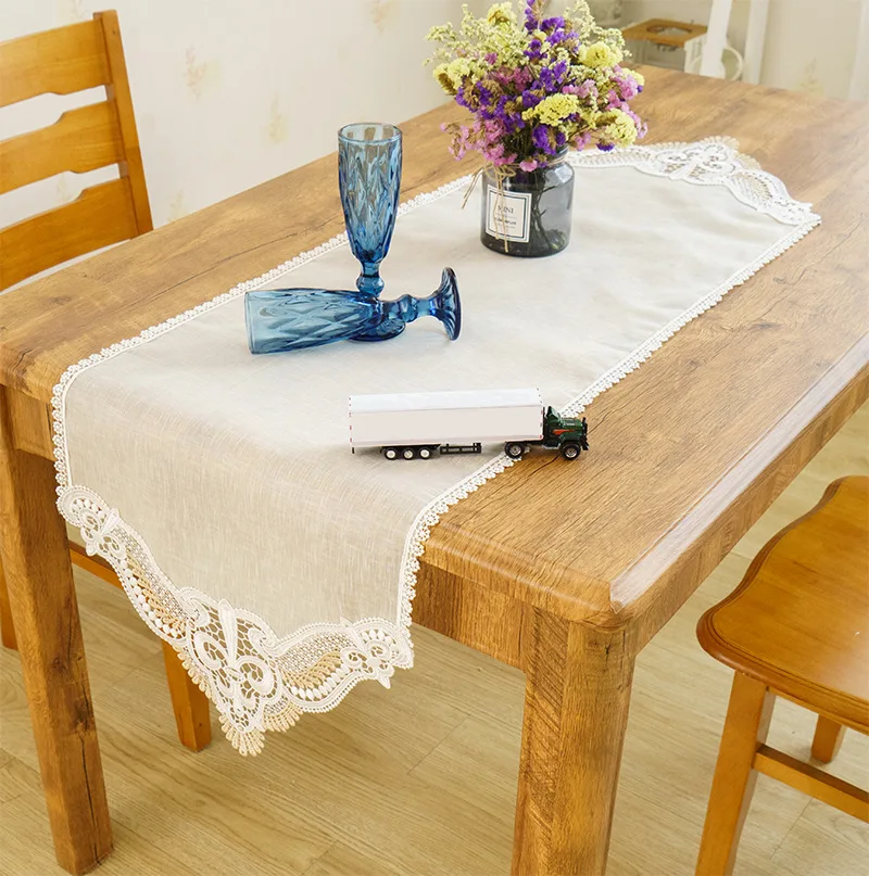 European-style 100% LINEN table runner,oblong table cloth ,tablecloth,table cover with embroidery water-soluble lace