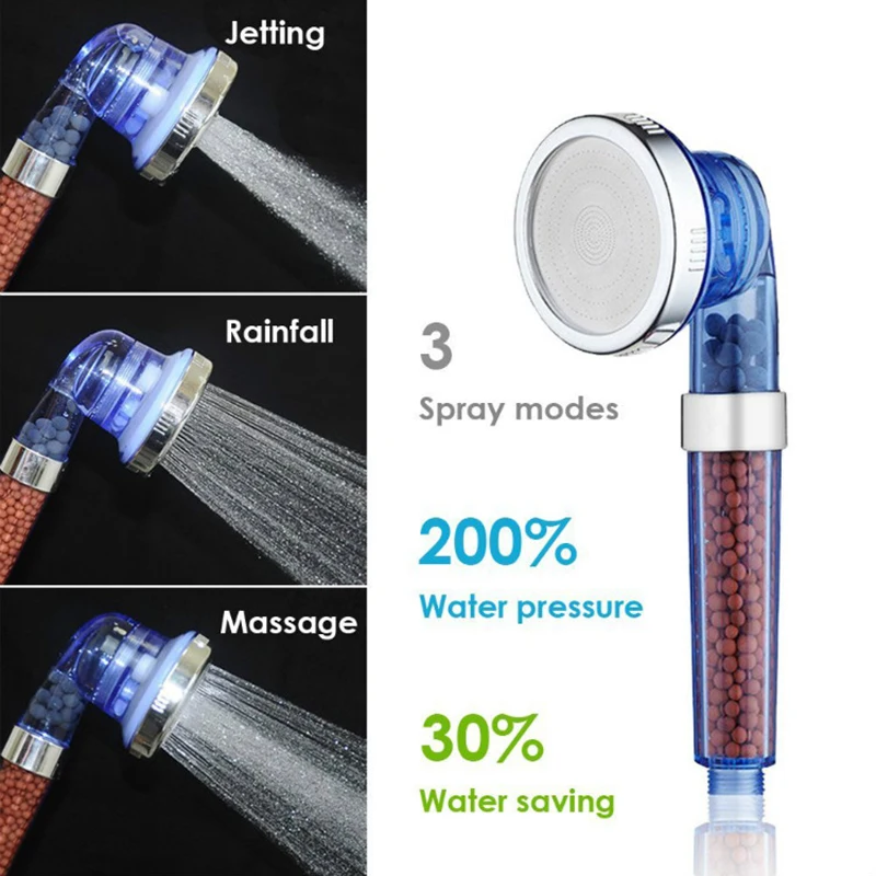 ZhangJi Adjustable Showerhead 3 Models High Pressure anion Mineral  Filter balls SPA Rain Water Saveing Nozzle Hand Shower