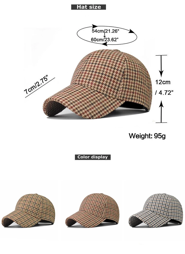 FS Luxury Houndstooth Baseball Caps For Men Brand Women Brown Plaid Designer Hat High Quality Cotton Trucker Cap Casquette Homme