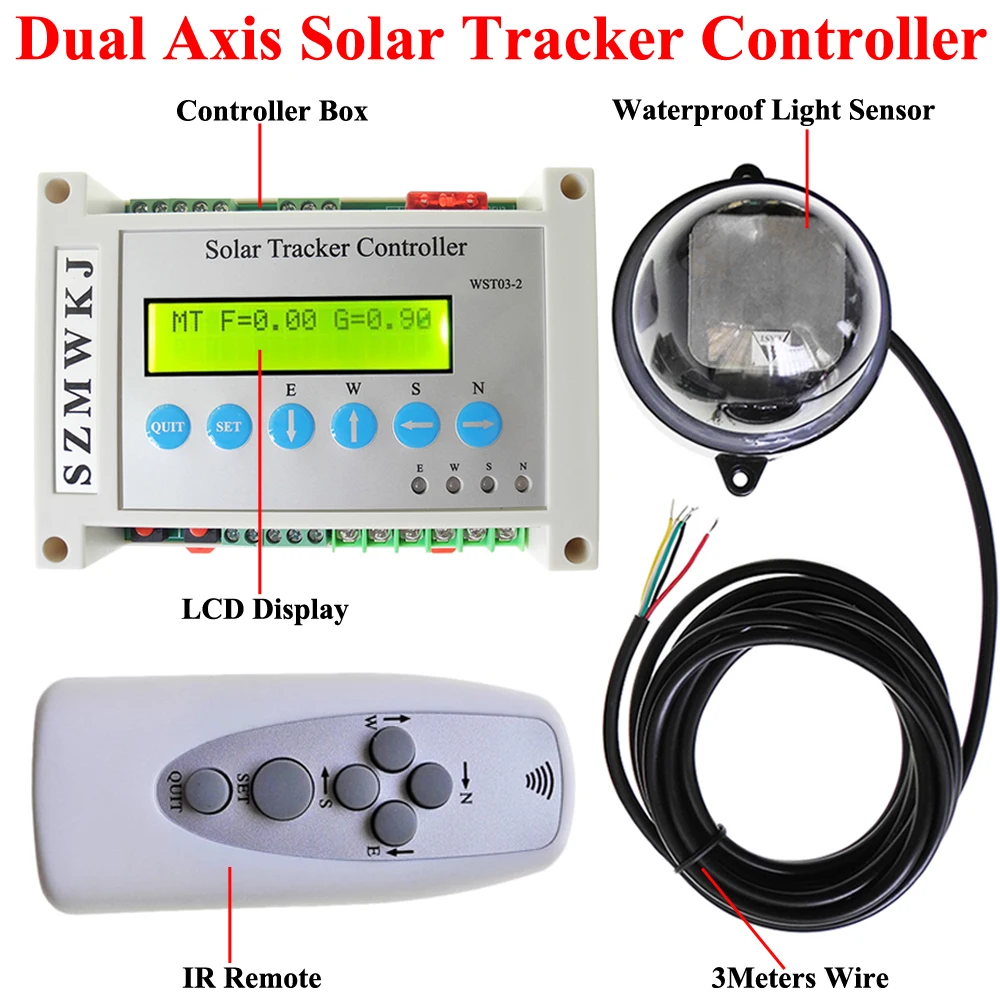 power 12v 24v duplo eixo solar de rastreamento lcd controlador com sensor de luz para o sistema eletronico completo da trilha do sol do rastreador solar dc 01