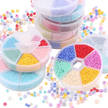 DIYジュエリー作り用の丸いガラスシードビーズキット,手作りのブレスレットとネックレス用の小さなビーズ,2mm