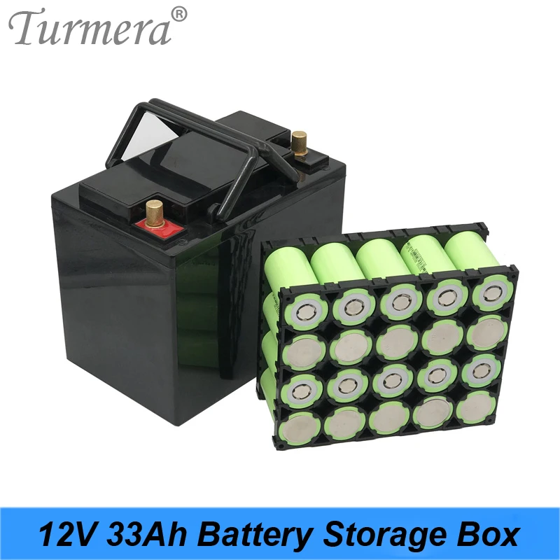 Turmera 12V 33A Battery Storage Box with 4X5 32700 Lifepo4 Battery Holder 4S 100A Balance BMS Nickel for UPS or Solor System Use