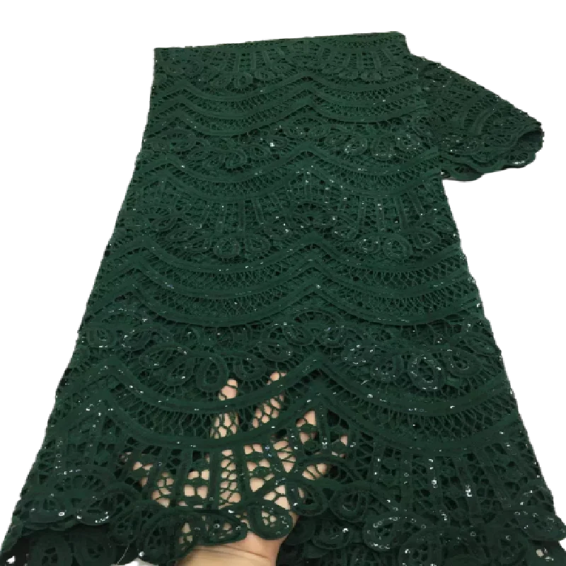 2021 Green High Quality African Lace Fabric Embroidery Swiss French Tulle Pure Cotton 5yards Wedding Party Dress Guipure