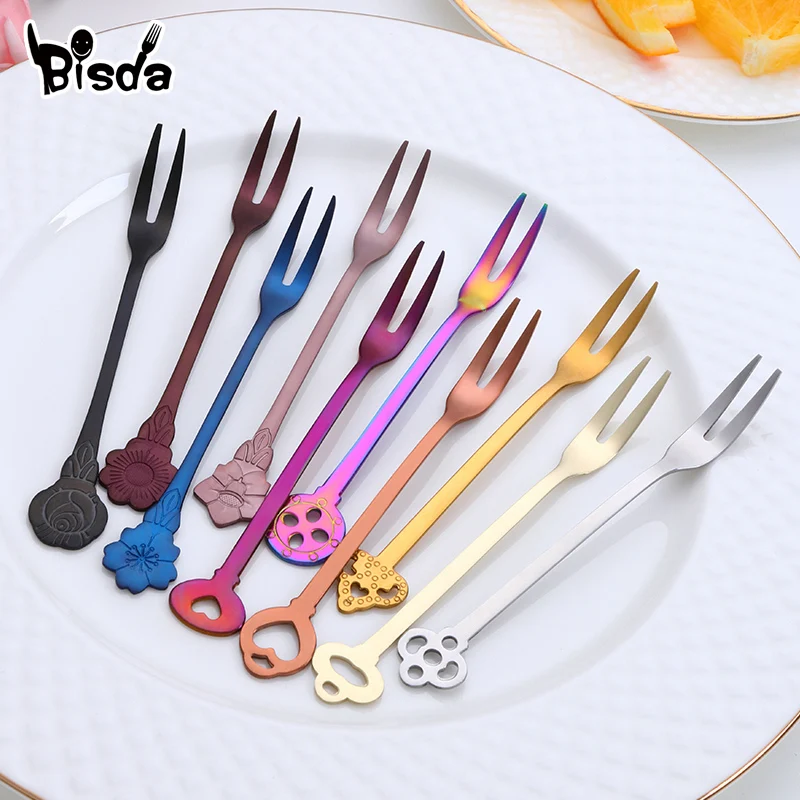 5Pcs Creative Fruit Fork Stainless Steel Cake Forks Gold Dessert Fork Two-tine Mini Fork Used For Cake in Party Snail Fork