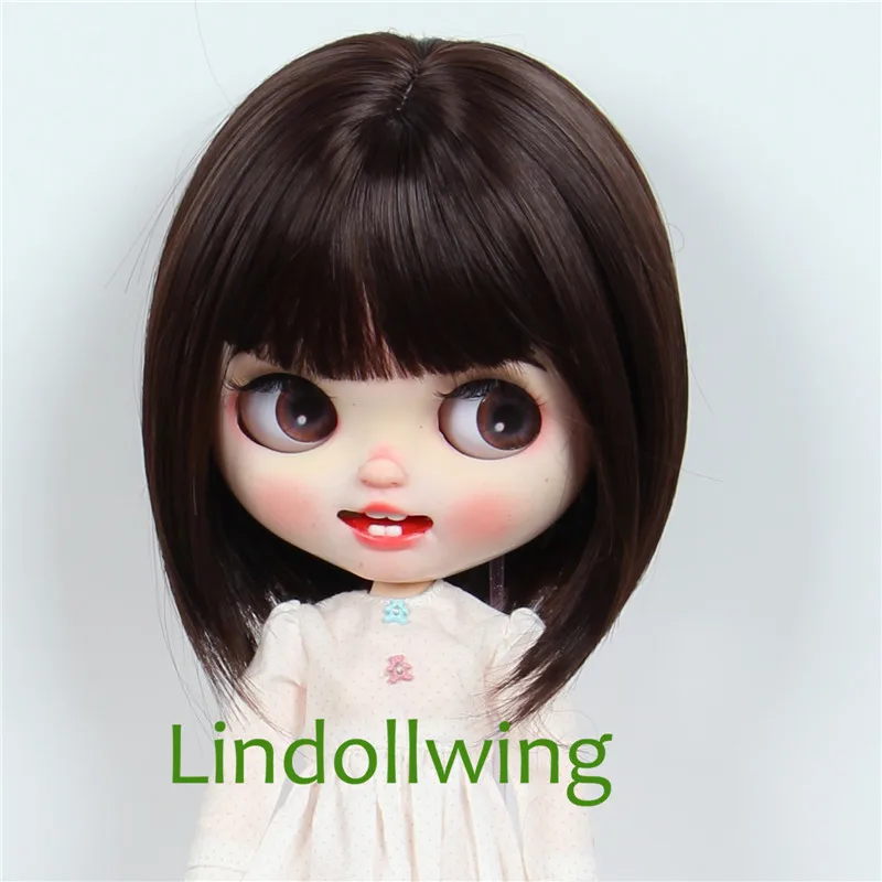 9-10 inch Blyth Qbaby Amydoll Wig Short Straight Dark Brown Hair