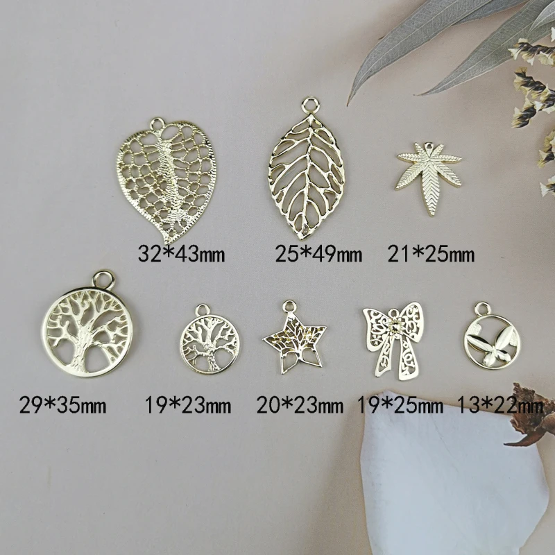 10pcs Hollow Out Leaves Charms For Jewelry Making Accessory Gold Color Metal Life Tree Earring Pendant Fashion Bracelet Dangle