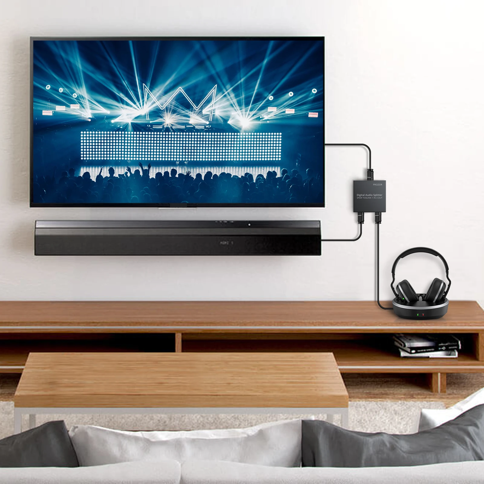 PROZOR 3 Way Spdif Toslink Optical Digital Audio Splitter One input 3 Outputs Optical Splitter Support for LPCM2.0 DTS -AC3