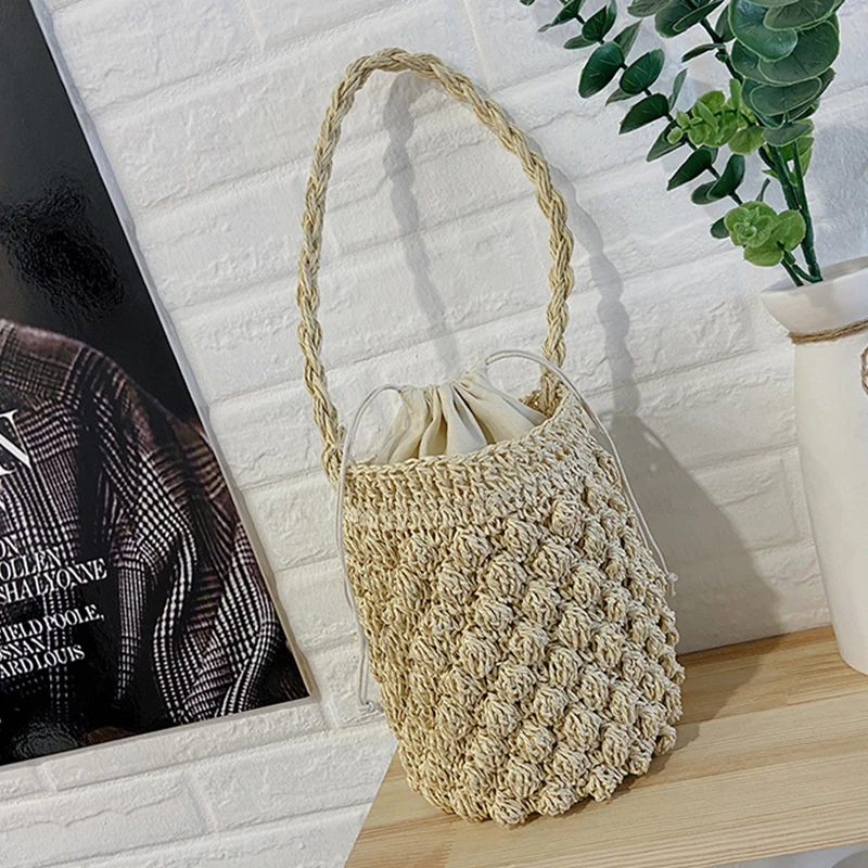Yogodlns Sommer Stroh Umhängetasche Frauen Große Kapazität Rattan Eimer Tasche Handarbeit Gewebt Strand Tasche Mode Urlaub Handtasche Tote – Detail 22