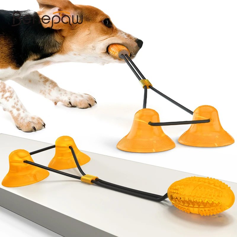 Benepaw Durable Self-Playing Dog Chew Toys Safe Rubber Food Dispensing Puppy Toys Rope Teeth Cleaning Suction Cup Pet Play Game