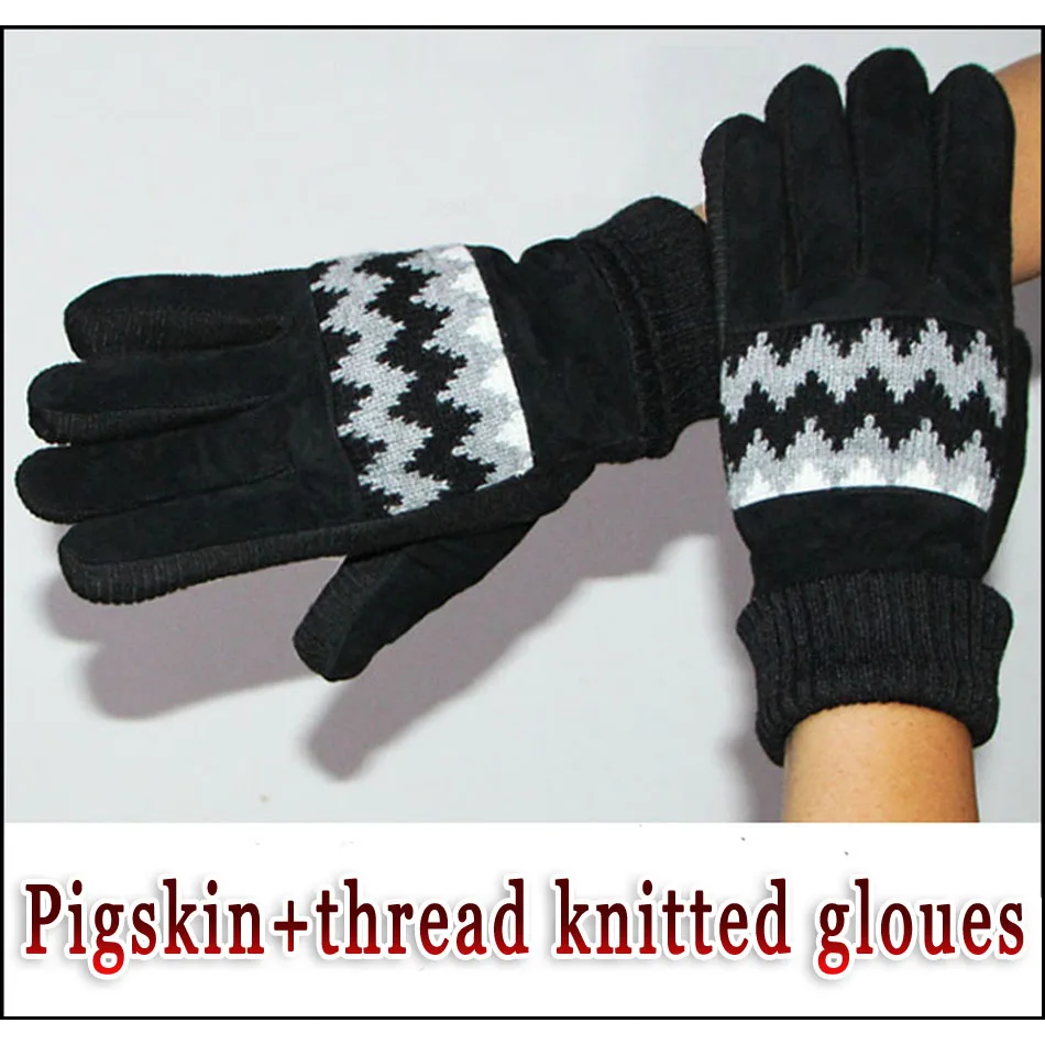 

Leather Gloves Men's Anti-fur Pigskin Winter Plus Velvet Thick Knitting Cycling Driving Outdoor Cold and Warm Non-sheepskin 2024