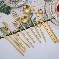 Gold Cutlery Set Forks Knives Spoons 18/10 Stainless Steel Dinnerware Set 1 Pieces Fork Spoon Knife Chopsticks Set Dropshipping