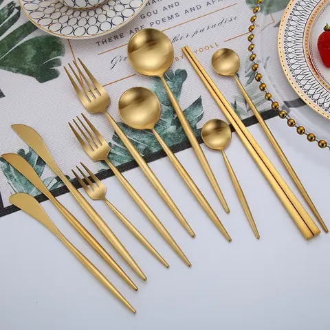 Gold Cutlery Set with Forks and Spoons SPKLIFEY