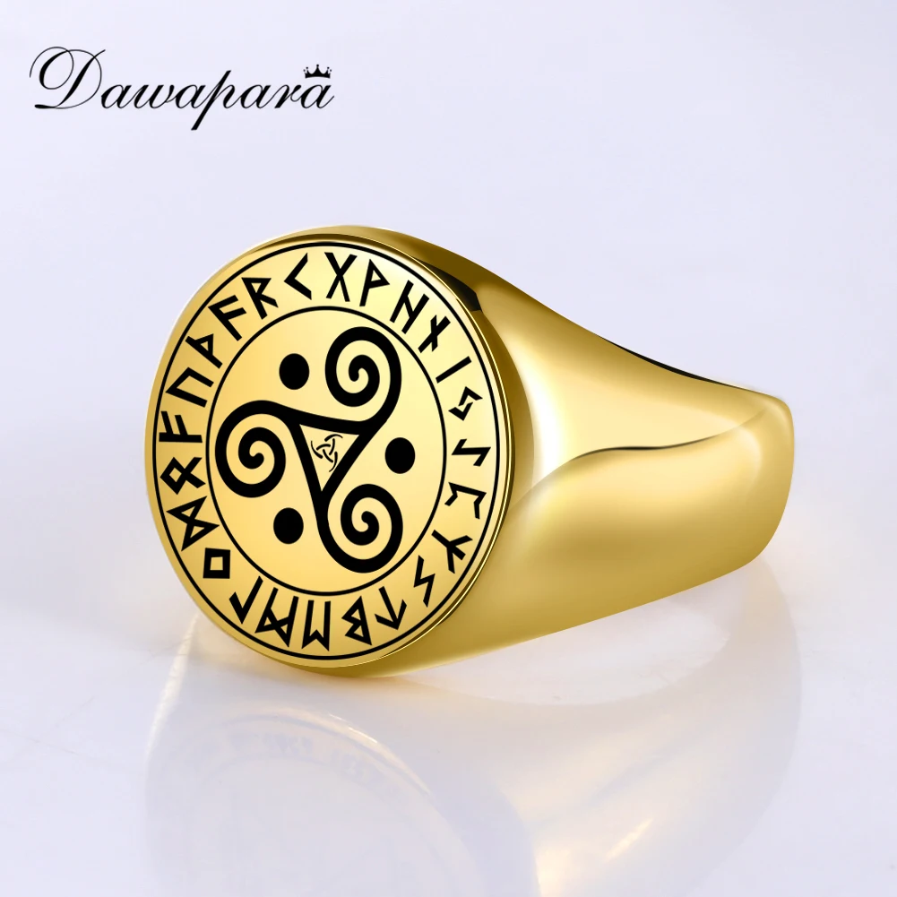 Dawapara Triskele Triple Spiral Triskelion Symbol In Runes Circle Amulet Stainless Steel Ring Occult Magic Pagan Talisman