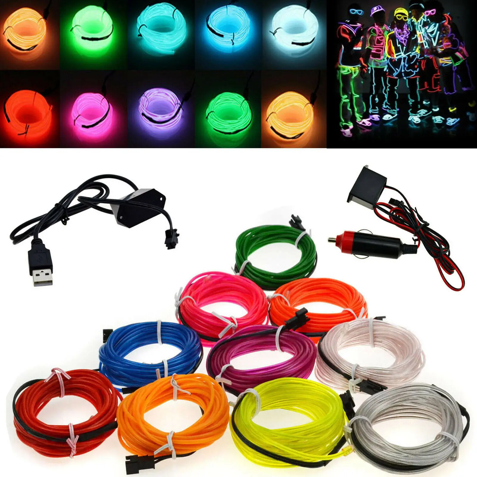 

1m/3m/5m EL Wire String Strip Neon Glow Flexible LED Strip Colorful Car Interior Atmosphere Decorated Strip With Controller