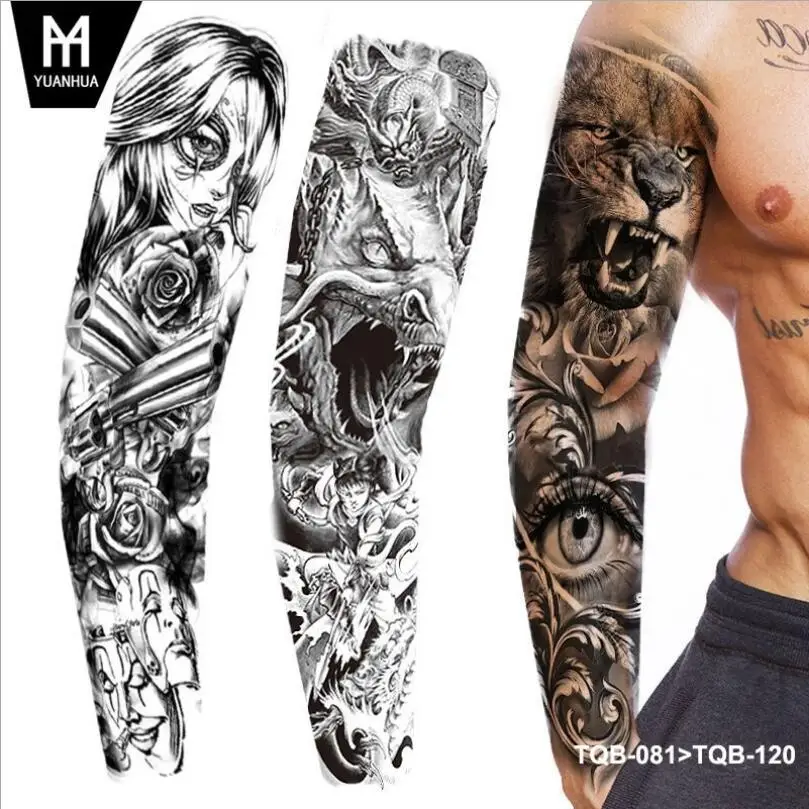 ROSE FULL SLEEVE ARM TEMPORARY TATTOO REALISTIC EVIL CLOWN SKULLS, MENS, WOMENS T1791