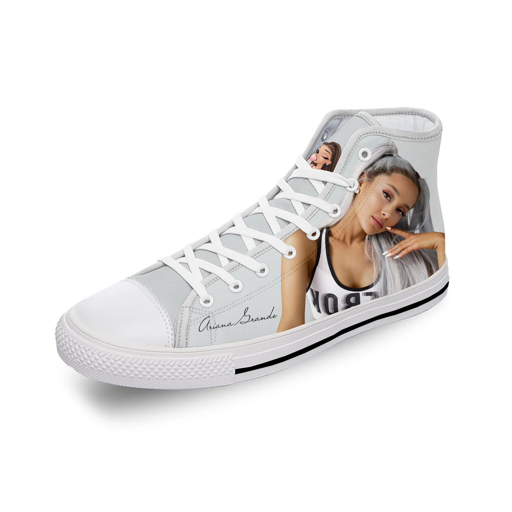 Grande Pop Singer Music Ariana White Cloth 3D Print High Top Canvas Fashion Shoes Men Women  Lightweight Breathable Sneakers