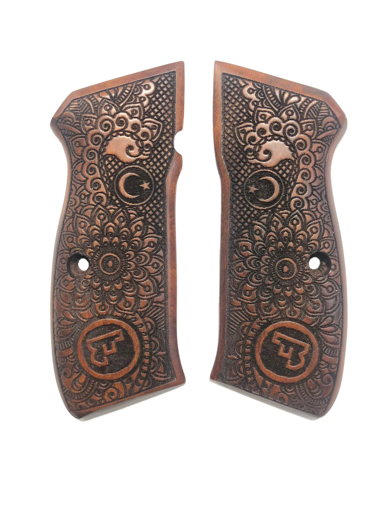 

CZ75 Special Pattern the Moon the Stars Logo Laser Cut Wooden Grip Mod25