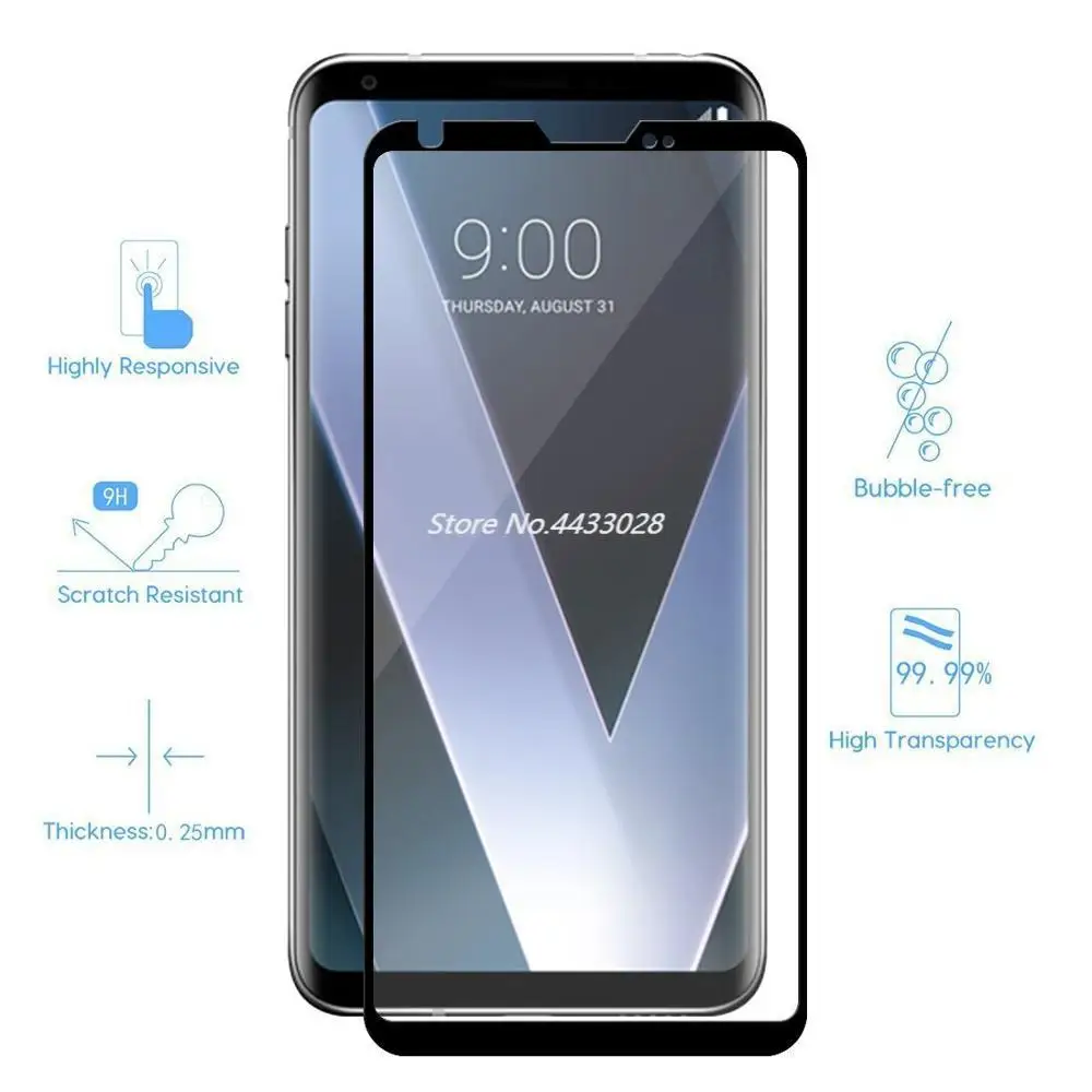 3D 9H Full Cover Black Screen Protector For LG V30 V40 Plus V50 Tempered Glass Protective Glass Film Edge To Edge Full Coverage