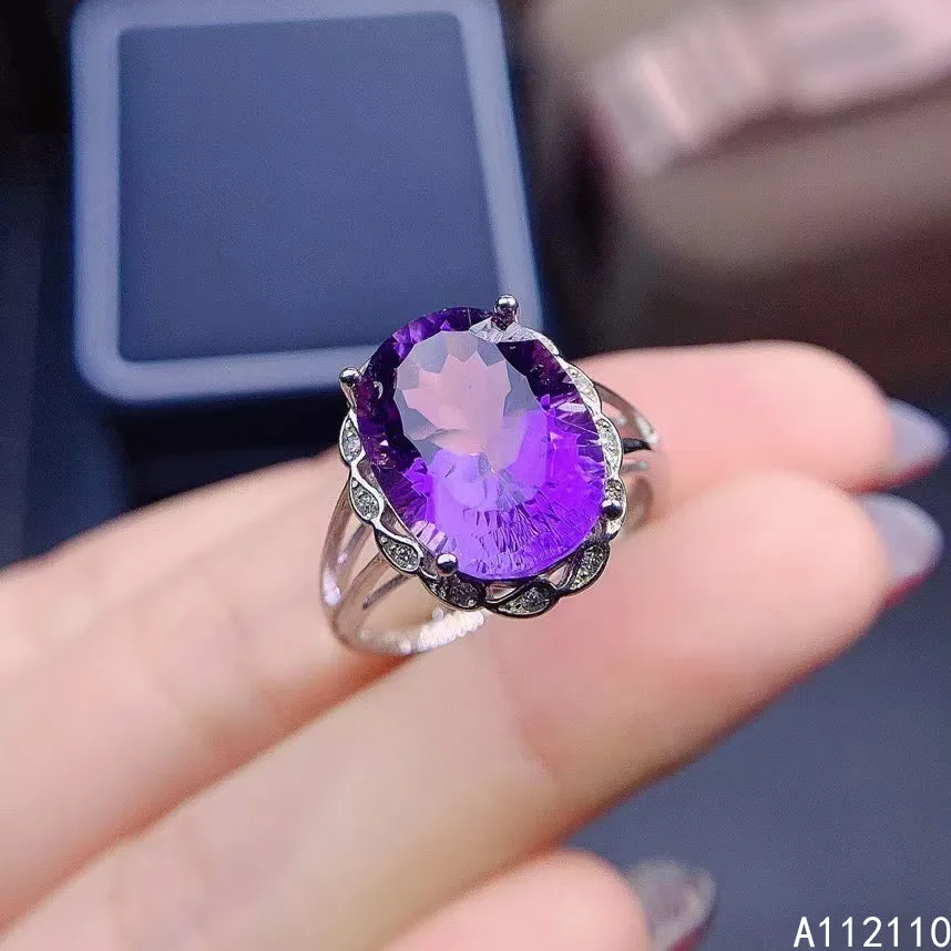 

Exquisite Jewelry 925 Sterling Silver Inset With Large Gemstone Women's Popular Fashion Oval Amethyst Adjustable Ring Support De