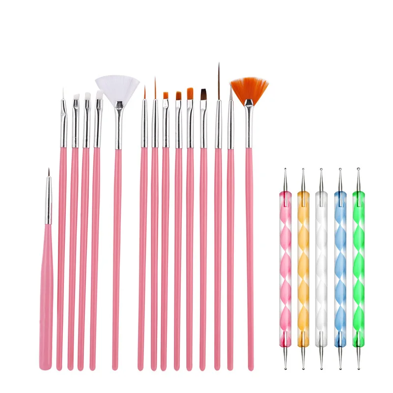 20 Pçs/set Padrão Pintura Da Arte Do Prego Acrílico UV Gel Extension Builder DIY Desenho Talão Strass Picking Kit Escova Dotting