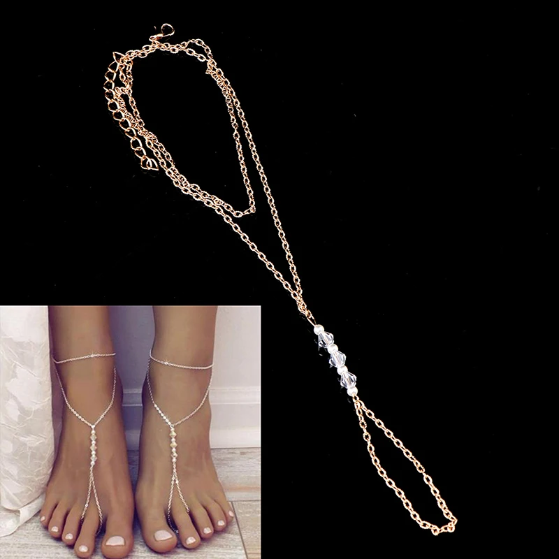 Fashion Pearl Anklet Women Ankle Bracelet Beach Imitation Pearl Barefoot Sandal Anklet Chain Foot Jewelry