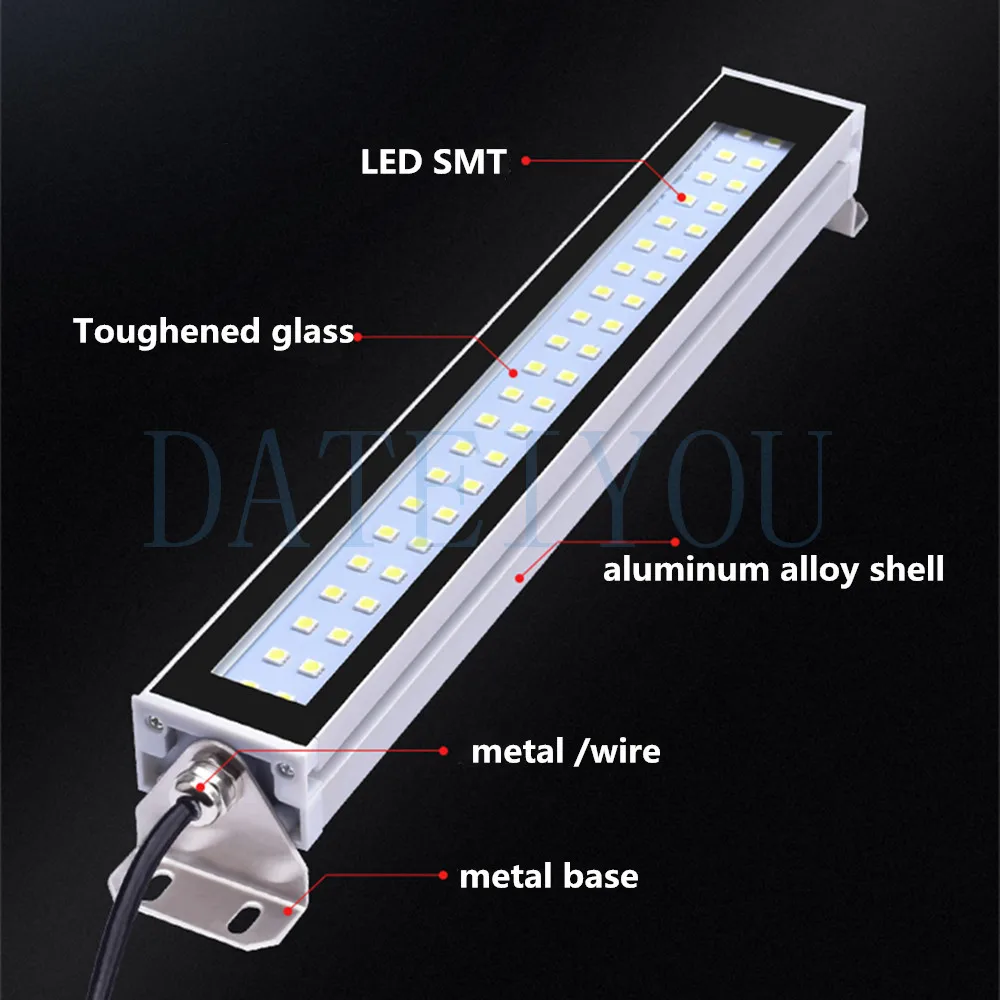 LED CNC Equipment Lighting Waterproof Explosion-Proof Metal Shell Aluminum Alloy Lathe Rectangular Lamp IP 66 220v24V