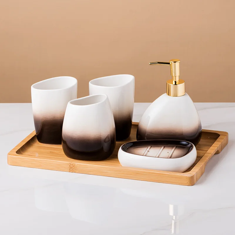 

Gradient Ceramic Sanitary Ware Settoothbrush Cup Lotion Dispenser Soap Dish Toothbrush Holder Wash Six-Piece Bathroom Suit