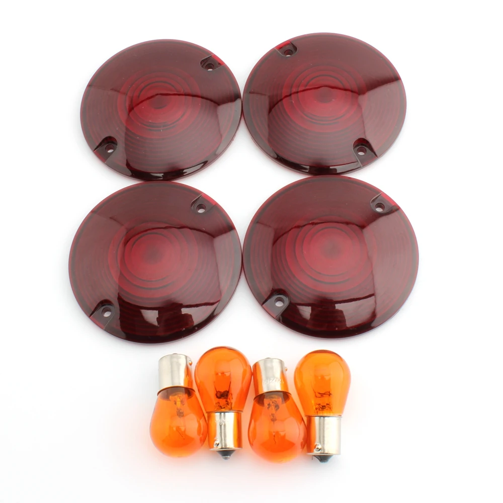 4 x Smoke Turn Signal Light Lens Cover & Bulb For Harley Davidson Touring Electra Glides Road King Smoke