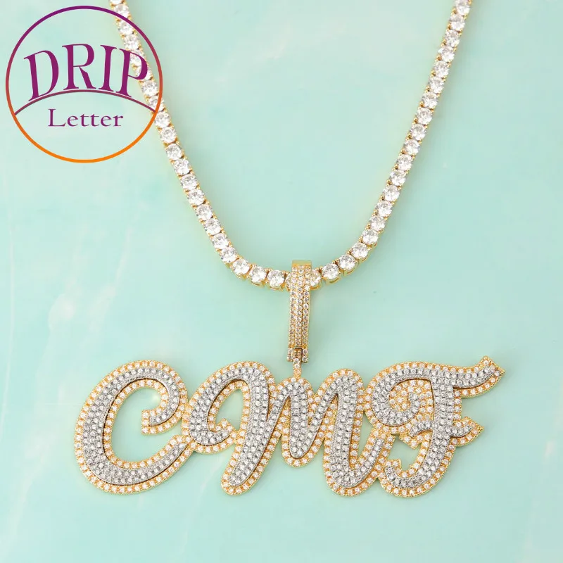 Drip Letter Custom Name Necklace for Men Cursive Letters Personalized Pendant Charms Hip Hop Rock Street Fashion Jewelry