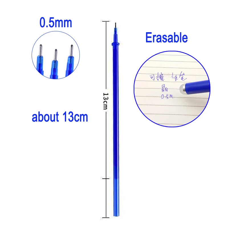 Bolígrafo de Gel borrable de 0,5mm, recambio de tinta azul y negra, mango lavable para escuela, papelería, oficina y escritura, 50 Uds. + 2 uds.