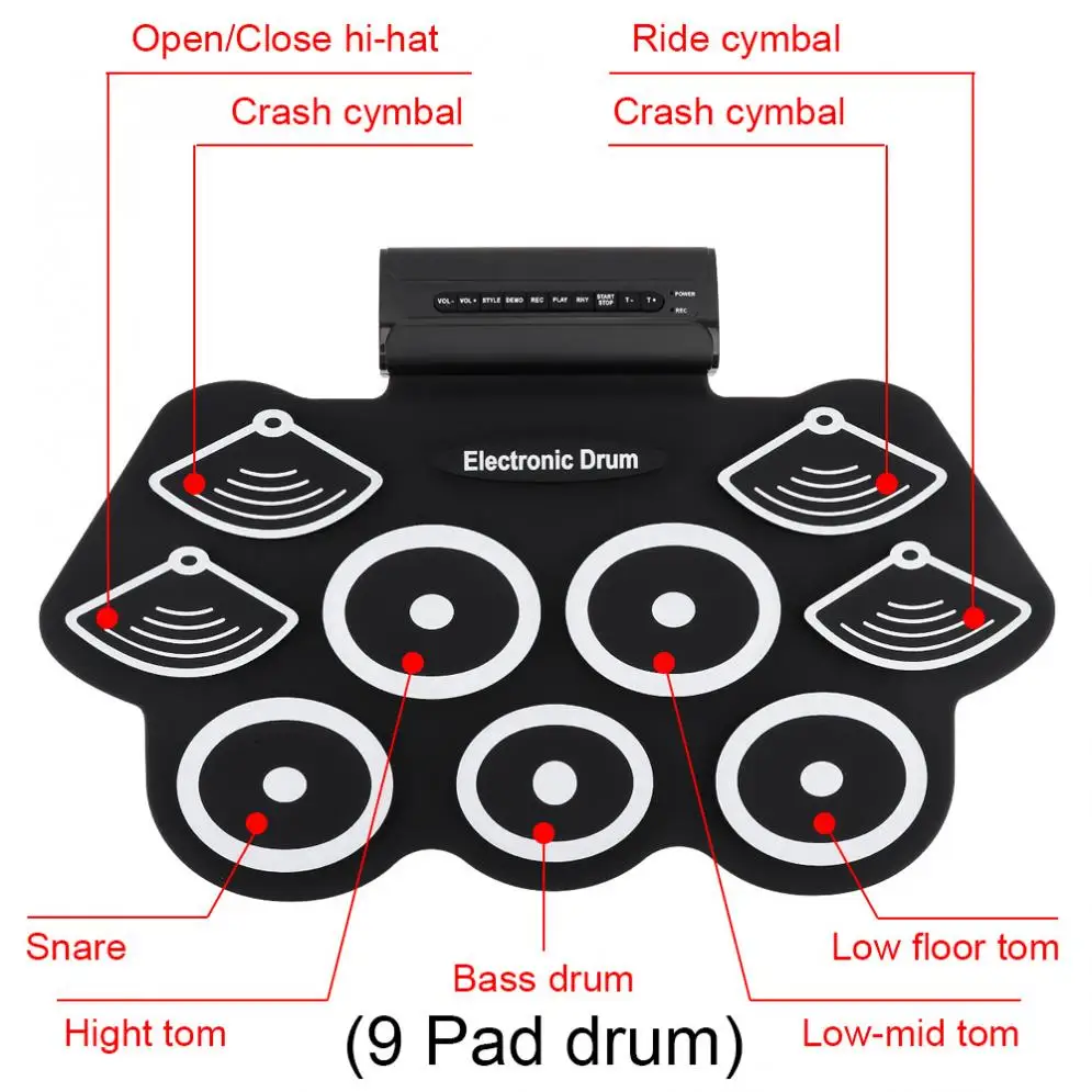 Imagem -05 - Kit Eletrônico Roll-up Silicone Drum com Baquetas e Sustentar Pedal Tambor Elétrico Almofadas