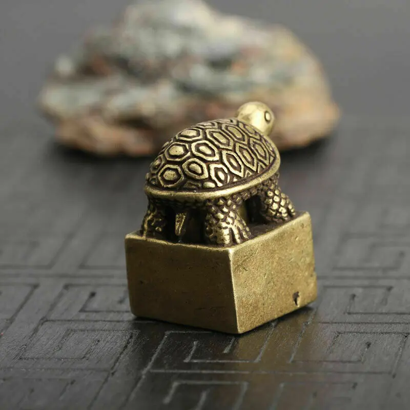 Antique Chinese Bronze Turtle Seal Statue Collectible Old Recruiting Money Symbol Cultural Relic Animal Figurine