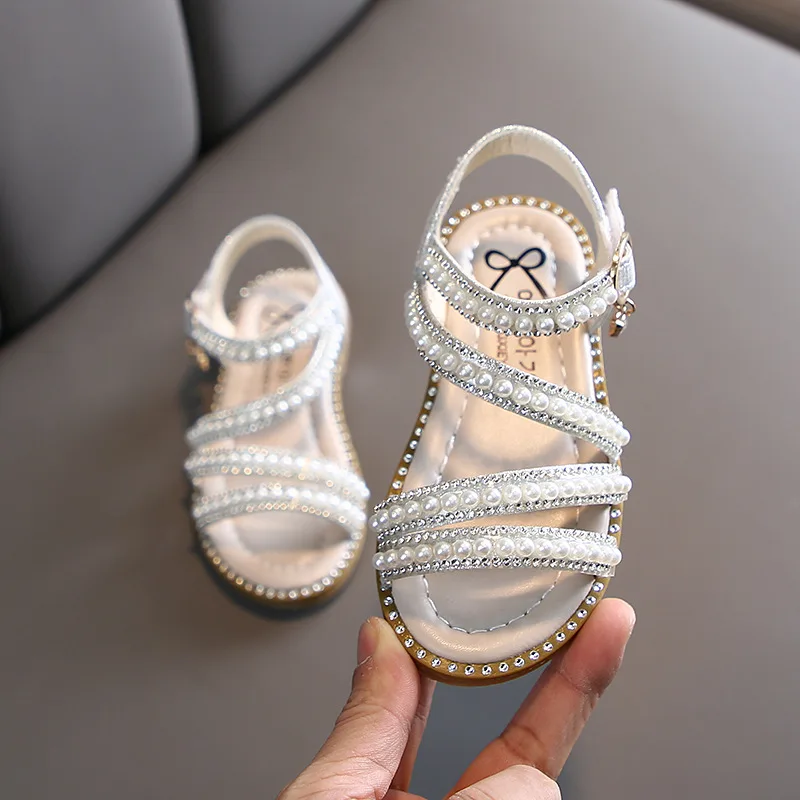 Girl Sandals Summer Fashion Kids Baby Girls Rhinestone Princess Sandals for Little Big Girl\'s Shoes Non-slip Soft Beach Sandals