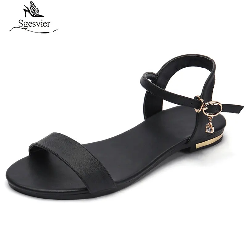 

Sgesvier Plus size 34-46 New genuine leather sandals women shoes fashion flat sandals cow leather summer rhinestone ladies shoes