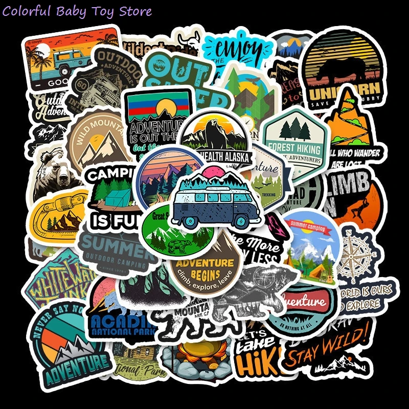 50 PCS Camping Landscape Stickers Outdoor Adventure Climbing Travel Waterproof Sticker to DIY Suitcase Laptop Bicycle Helmet Car