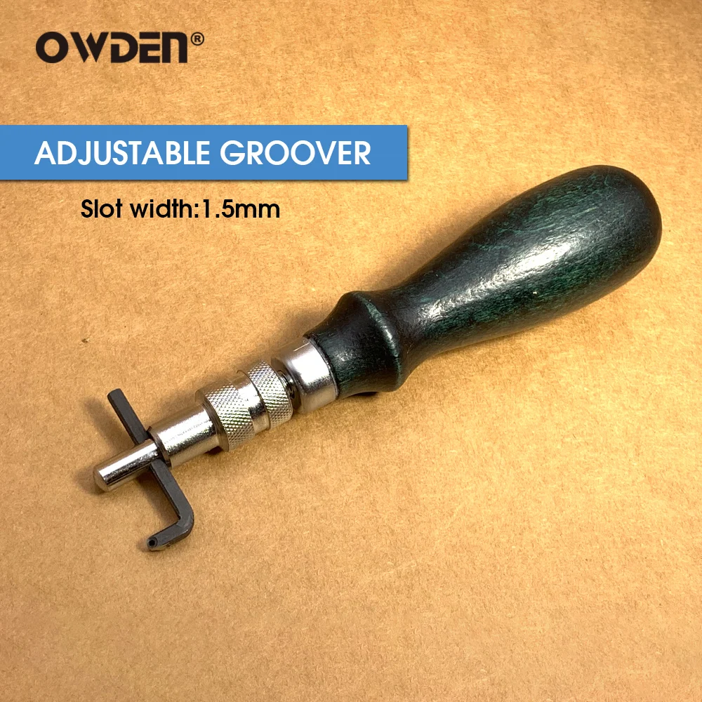 OWDEN Adjustable Leather Edge Grooving Tool 1.5mm Sharp Steel Tips Wood Handle Leather Groover