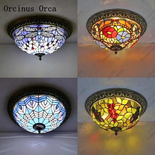 

Mediterranean colored glass ceiling lamp restaurant bedroom balcony bar American Rural European Rural painting ceiling lamp