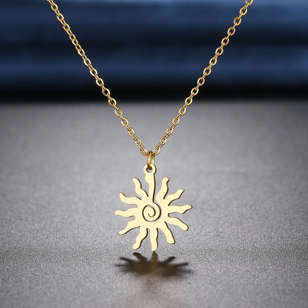 Stainless Steel Necklaces Spiral Sun Pendants Chain Choker Jewellery Fashion Necklace For Women Jewelry Wedding Party Gifts