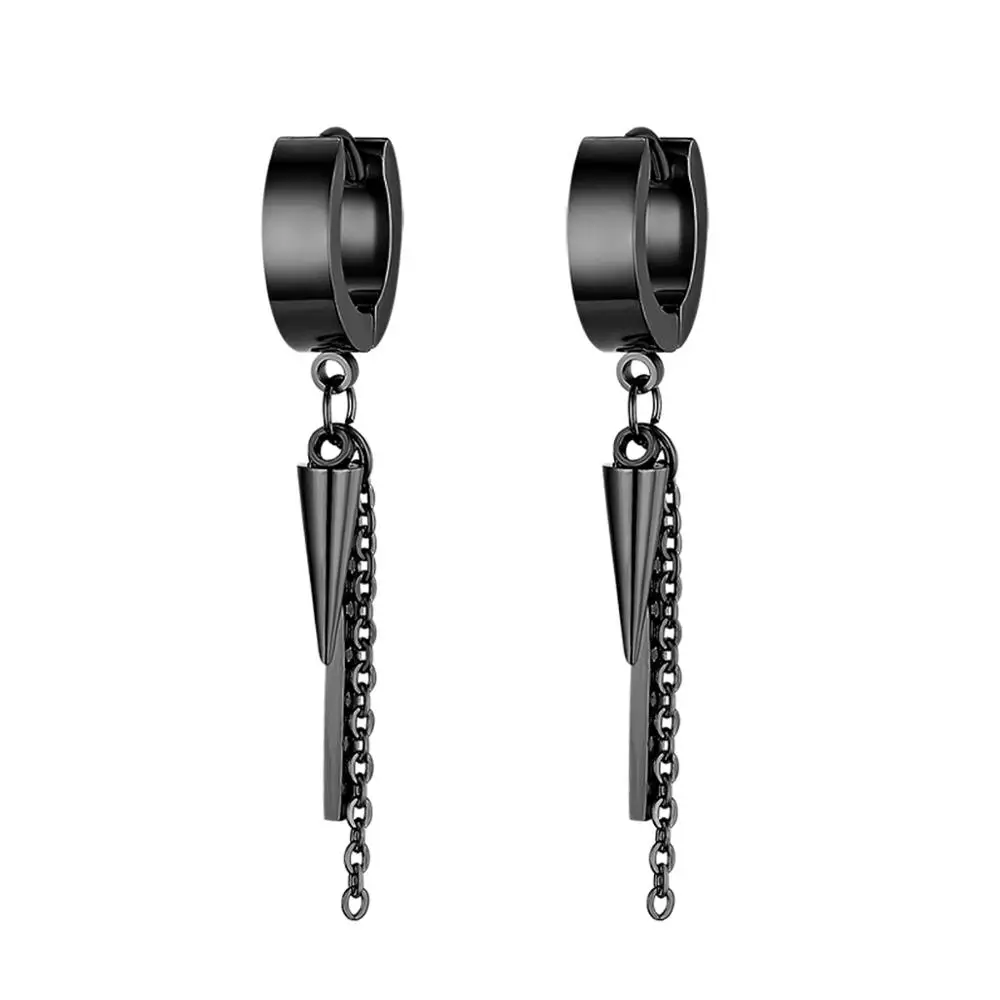 Boniskiss Gothic Party Jewelry Rivet Long Chain Stainless Steel Unisex Earrings Retro Black Tassel Long Earrings For Women Men