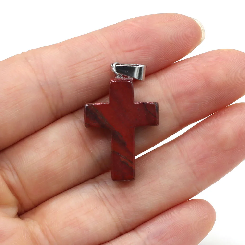4pcs Natural Stone Cross Shape Pendant Charms Natural Agates Stone Pendant Making for Women Jewelry Necklace Gift 18x25mm