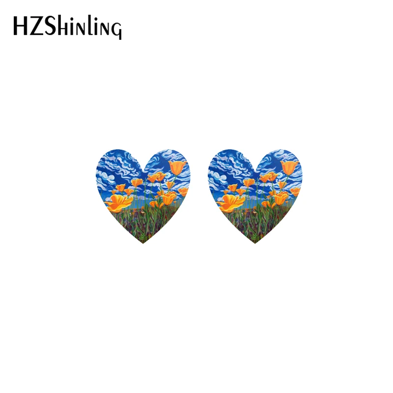 2021 New Poppies Stud Earring Flowers Art Acrylic Resin Earrings Epoxy Handmade Jewelry Gifts Girl