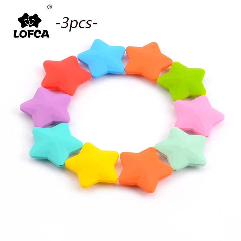 

LOFCA Silicone Teething Beads Star Shaped 3pcs BPA Free Food Grade Silicone Beads Necklace pendant Baby Teether Jewelry Making