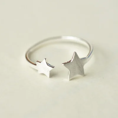 925 Sterling Silver Double stars  Open Rings For Women Fashion Prevent Allergy Sterling-silver-jewelry