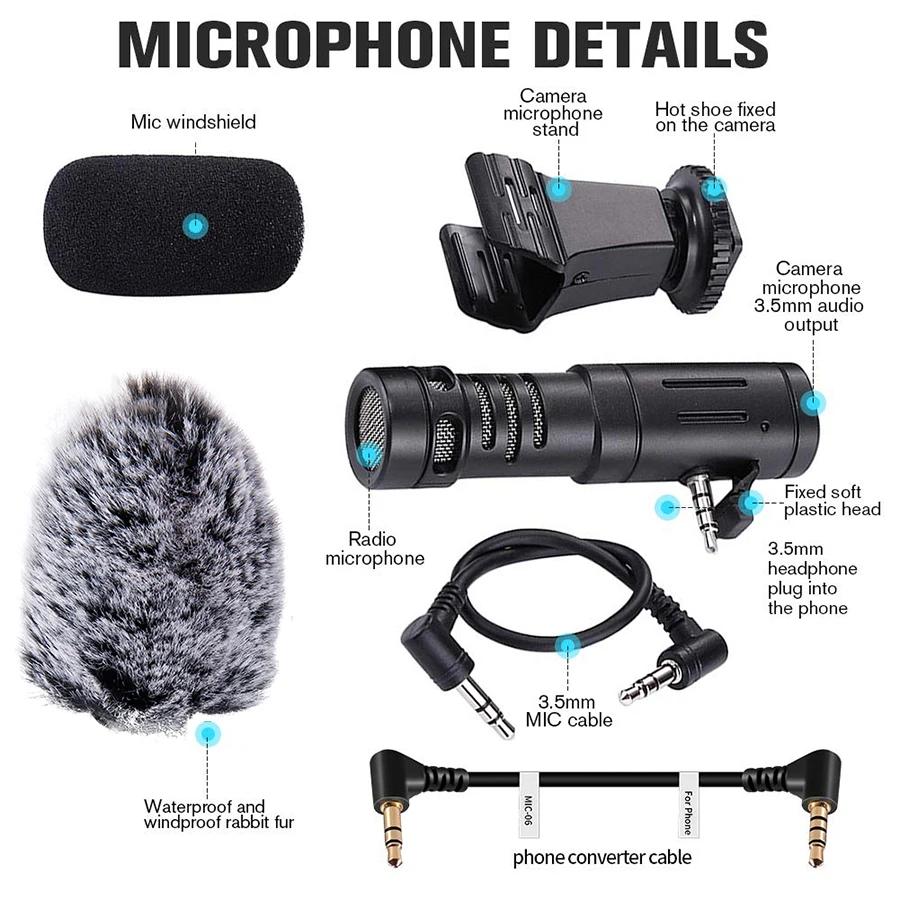 MAMEN 3.5mm Plug Video Recording Microphone 3M Distance Cardioid Pickup for Canon Sony Nikon DSLR Camera Phone Vlog Interview