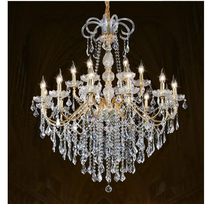Golden Crystal Chandeliers Home Lighting lustres de cristal Decoration D62cm H73cm 6arms Candle Chandelier Living Room  Pendants