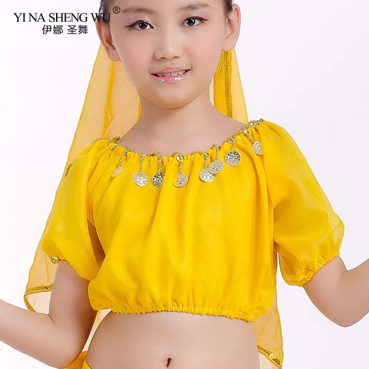 Children Oriental Belly Dance Costume Top Competition Kid Outfits Girls Indian Short/Long Sleeves Top Bellydance Accessories Top