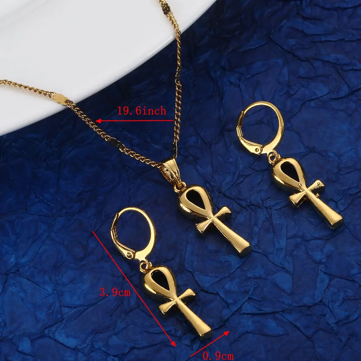 Rose Gold Silver Egyptian Ankh Cross Pendant Earrings Necklaces Woman Girls Egypt Hieroglyphs Crux Cross Jewelry Sets