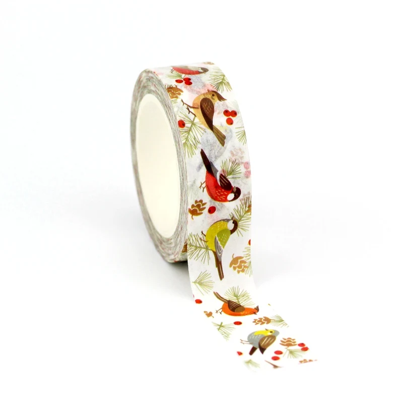 NEW 10PCS./Lot Decor Christmas Cardinal bird on Mistletoe Leaves Washi Tapes for Scrapbooking Adhesive Masking Tape Stationery