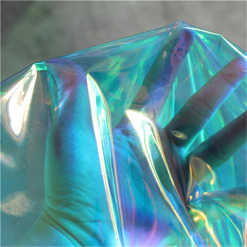 0.4mm TPU Fabric Fluorescent Blue PVC Waterproof DIY Raincoat Coat Bags Decor Laser Reflective Plastic Clothes Designer Fabric