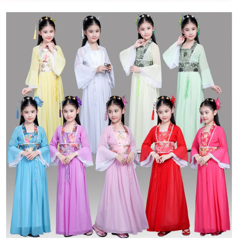 Chinese Traditional Hanfu Dress Child Clothes Folk Dance Girl Old Chinese Opera Tang Dynasty Han Ming Costume Tangsuit For Kids